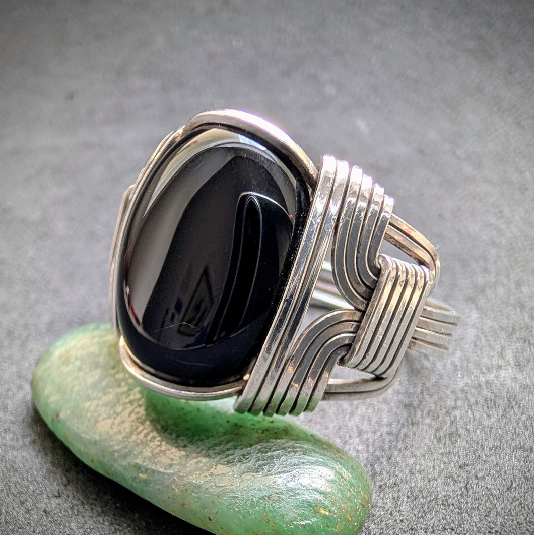 Vintage Designer Ring Silber Onyx Silberschmiedearbeit Herrenring RG 72 S