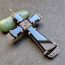 Load image into Gallery viewer, Art Deco Kreuz Anhänger min 800 Silber Onyx Markasit alt c. 1920 S
