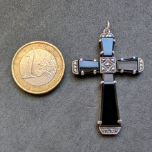 Load image into Gallery viewer, Art Deco Kreuz Anhänger min 800 Silber Onyx Markasit alt c. 1920 S
