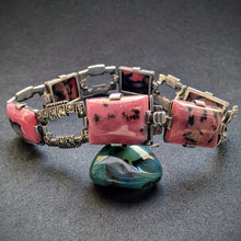 Load image into Gallery viewer, Art Deco Armband 830 Silber Rhodonit Markasit Handarbeit alt c. 1920 S
