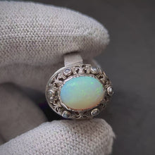 Load and play video in Gallery viewer, Art Deco Jugendstil Ring Silber 900 Opal Perle französische Lilie
