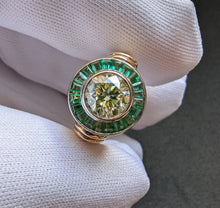 Lade das Bild in den Galerie-Viewer, Art Deco Halo Ring 585 Gold Diamant c. 1,12 Carat Smaragd Retro c. 1940 RG 55 S
